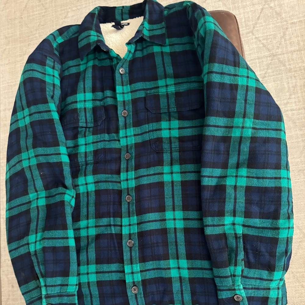 Lands' End Green Plaid Fleece Jacket